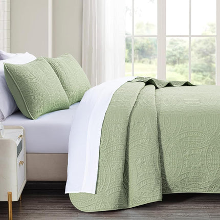 Chezmoi Collection Austin 3-Piece Oversized Bedspread Coverlet Set (King, Sage)
