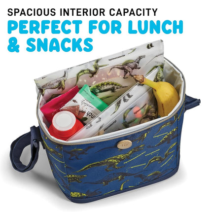 Fit & Fresh Insulated Lunch Box for Kids Boys & Girls, Lunch Bag for Kids with 2 Reusable Snack Bags, School Lunch Box, Cypress Dinosaur Navy
