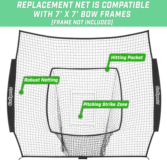 Filet de remplacement GoSports 2,13 m x 2,13 m pour baseball/softball - Compatible avec le filet de baseball GoSports 2,13 m x 2,13 m - Cadre de type arc non inclus