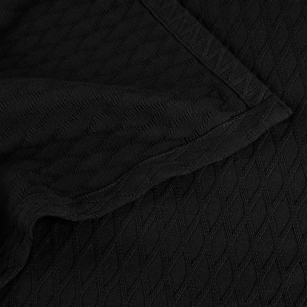 Superior 100% Cotton Thermal Blanket, Soft and Breathable Cotton for All Seasons, Bed Blanket and Oversized Throw Blanket with Luxurious Diamond Weave - Full/Queen Size, Black