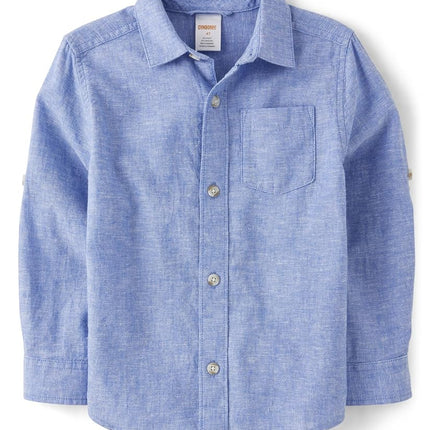 Gymboree y camisas de manga larga con botones para niños pequeños, Boy That's Blue, de 12 a 18 meses