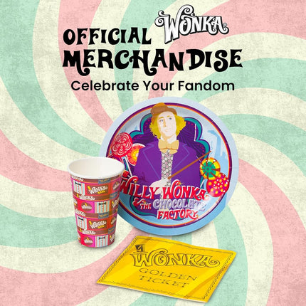 Silver Buffalo Golden Ticket Willy Wonka and The Chocolate Factory Themed Party Pack Set, 60 Piece