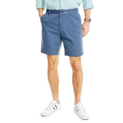 Nautica Men's Classic Fit Flat Front Stretch Solid Chino 8.5" Deck Shorts Casual, Blue Indigo, 34