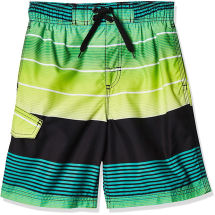 Kanu Surf Bañador de natación de playa de secado rápido Echelon Stripe para niños pequeños, Negro/Verde, 3T