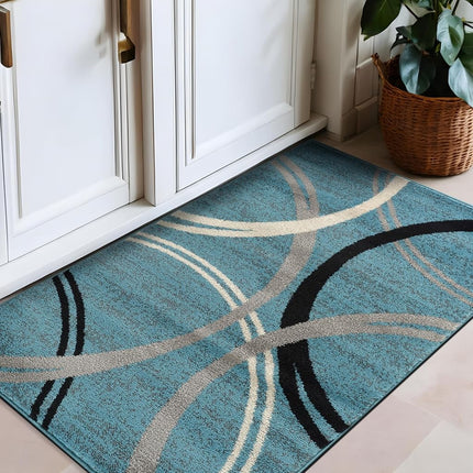 Alfombra decorativa moderna con diseño de círculos ondulados de Rugshop, resistente a la decoloración para entrada, baño o cocina, azul, 0.8 x 1.2 m