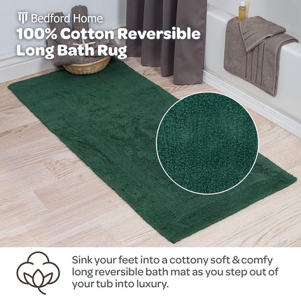Bedford Home 100 Percent Cotton Reversible Long Bath Rug - Green - 24x60