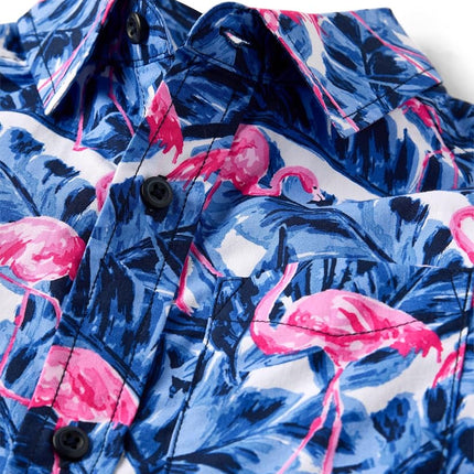 The Children's Place Boys' Short Sleeve Poplin Button Down Shirt, Tidal Flamingo, Small