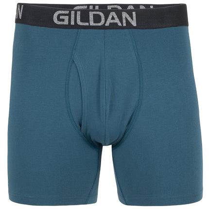 Gildan Men's Cotton Stretch Boxer Brief, Multipack, Blue Cove/Hawaiian Blue/Heather Red Mark (4-Pack, Long Leg), XL (Pack of 4)