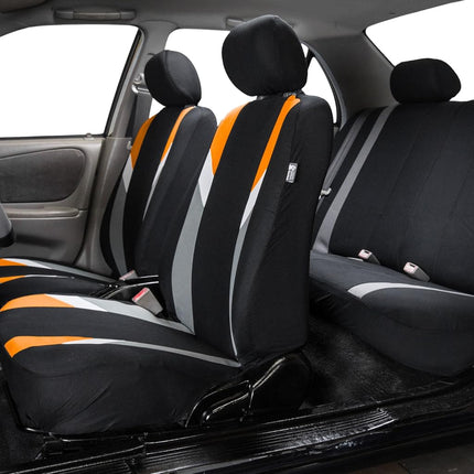 FH Group Three-Row Premium Modernistic Full Set Car Seat Covers, 7 Seater Covers - Universal Fit for Cars Trucks and SUVs Orange/Black