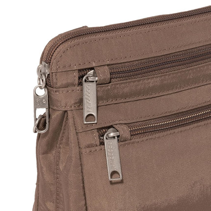 Baggallini Securtex Anti-Theft Crossbody 8.25" Small / 10" Large Travel Purse with RFID Card Slots & Cut-Resistant Strap, Portobello, Small 8.25"w x 8.25"h