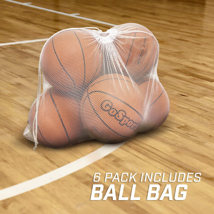 Ballons de basketball en caoutchouc GoSports pour l'intérieur/extérieur - Lot de six ballons de taille 7 avec pompe et sac de transport