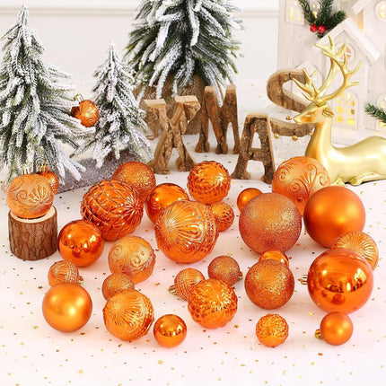 LUCKYCHRIS Christmas Ball Ornaments Copper Orange Christmas Tree Decorations with Hang Rope-36pcs Shatterproof Christmas Ornaments Set with 6 Styles in 3 Sizes(Small Medium Large)
