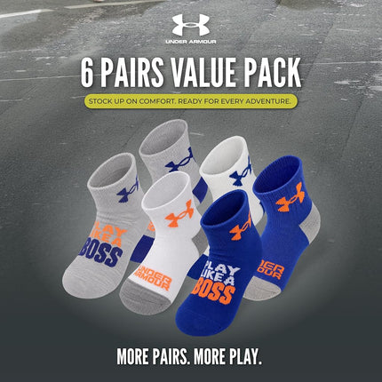 Under Armour Boys Multi Pack Play Essential Quarter Sock, Royal Blue, 4-6