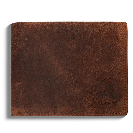 RFID Bifold Leather Wallet For Men with Flip Up ID in Vintage Buffalo Brown, Wild Crazy Horse, Bifold Wallet