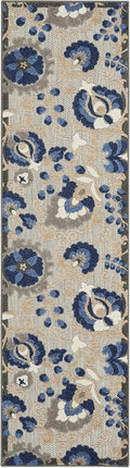 Nourison ALH17 Aloha Indoor/Outdoor Floral Natural/Blue 2' x 6' Area Rug (6' Runner), 2'X6',