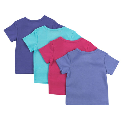 Hanes Baby T-Shirt, Flexy Soft Stretch Shirt, Expandable Shoulder, 4-Pack, Pink Turq Purple Set, 0-6 Months