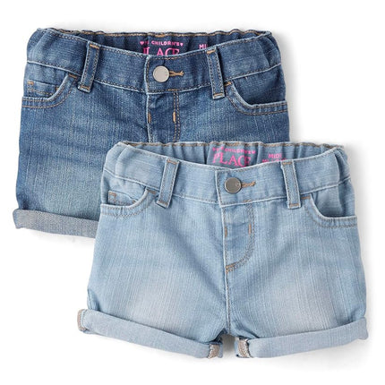 The Children's Place Baby Girls' and Toddler Jean Midi Shorts, Lily Wash, Lily Wash 2-Pack, 5T