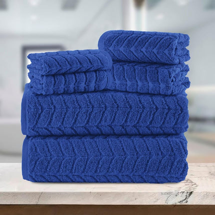 Juego de toallas Elegant Comfort Luxury de 6 piezas, 100 % algodón turco, jacquard trenzado, textura premium, calidad hotelera – Suaves y absorbentes, incluye 2 toallas de baño, 2 toallas de mano y 2 toallas para la cara, azul real