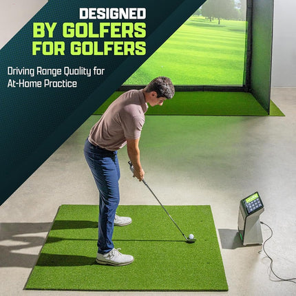 GoSports Golf Hitting Mat - PRO 5 x 4 ft - 15 mm Artificial Turf Training Mat for Indoor/Outdoor Swing Practice, Includes 3 Rubber Tees