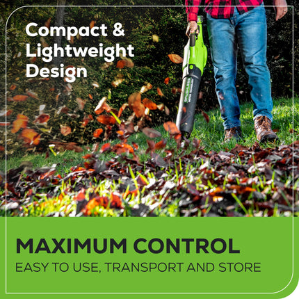 Soplador de hojas axial inalámbrico Greenworks 40V (130 MPH / 550 CFM / más de 75 herramientas compatibles) sin escobillas, batería de 4.0Ah y cargador incluidos