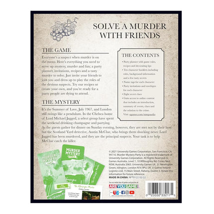 University Games 33217 The Champagne Murder Mystery Party Lord Michael Game, Black, One Size