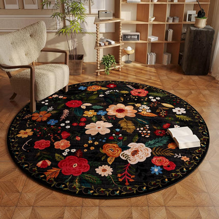 Rugcomf Round Rug 4ft Washable Circle Rug Non Slip Low Pile Boho Floral Small Circular Rug for Bedroom, Bathroom, Entryway, Kids Room, Office, College Dorm(Pink)