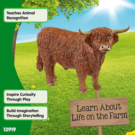 Schleich Farm World - Highland Bull Toy Figurine - Kids Ages 3+ | 13919