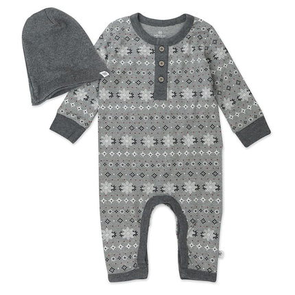HonestBaby Grenouillère bébé en coton bio, lot de 2 combinaisons Fair Isle Grey, nouveau-né