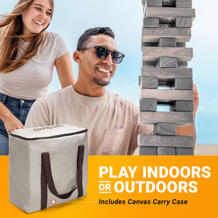 GoSports Large Wooden Toppling Tower - Stacks Up to 3 ft - Gray Wood Stain