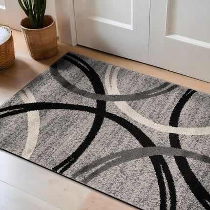 Rugshop Wavy Circles Design Accent Rug, Fade-Resistant Carpet for Entryway or Bathroom, Gray, 2'7" x 4'