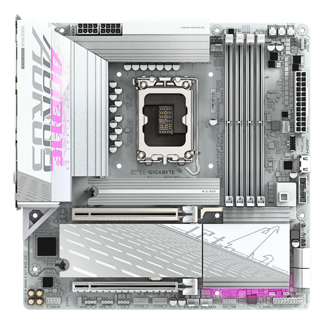 GIGABYTE B860M AORUS Elite WF6E ICE Motherboard - Intel Core Ultra Series CPUs, 12+1+2+1 Phases VRM, up to 9200MHz DDR5, 1xPCIe 5.0 + 2xPCIe 4.0 M.2, 2.5GbE LAN, WiFi 6E, USB 4