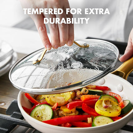 GreenPan 8" Tempered Glass Lid for Pots and Pans Cookware, Gold-Tone Handle with Matte Finish, Dishwasher and Oven Safe