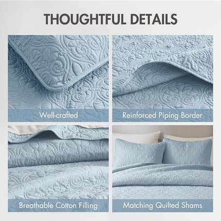 Madison Park Anti-Microbial, Cotton Filled Lightweight Coverlet Bedspread Bedding, Shams, Microfiber, Blue, Twin/Twin XL