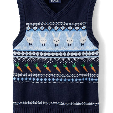 The Children's Place Boys' Sweater Vest, Easter Bunny Striped Vest, XX-Large