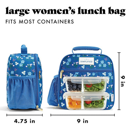 Fit & Fresh Lunch Bag For Women, Insulated Womens Lunch Bag For Work, Large Lunch Box For Women With Two Matching Containers, Townsend Lunch Bag, Navy Wildflower