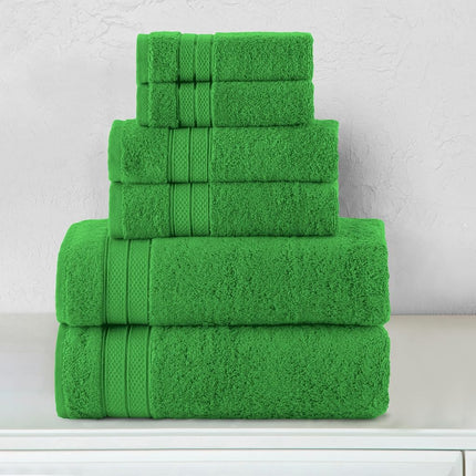 Elegant Comfort Luxury 6-Piece Towel Set, Premium Soft 100% Turkish Cotton, Three Line Popcorn Design 2 Bath Towels, 2 Hand Towels and 2 Washcloths Towel Set- Quick-Drying and Absorbent, Emerald Green