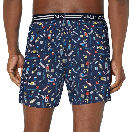 Nautica Men's Classic Cotton Loose Knit Boxer Shorts, Ocean Explorer-Peacoat, S