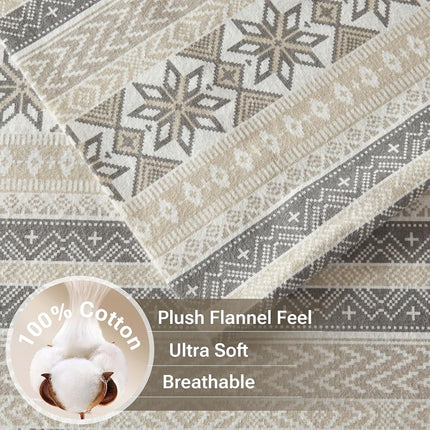 SLEEP PHILOSOPHY True North Flannel Sheets Twin Size, Cozy 100% Cotton Flannel Bed Sheets, Ultra Soft Cute Sheet Set, Elastic Pocket Fits Up to 12" Mattress, Nordic 3 Piece