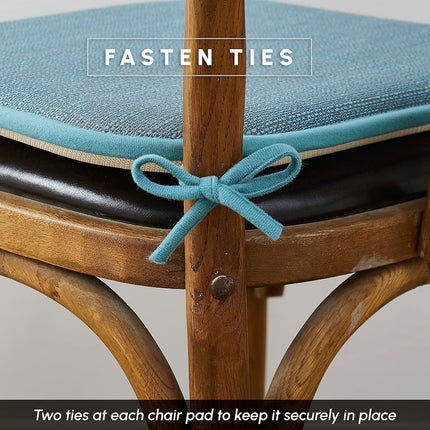 Elegant Comfort Chair Cushion Covers with Ties and Non Skid Rubber Backing-Thick Memory Foam - Soft Cushion Pad- Rounded Square Seat Cover- 16 x 16 Inches - Set of 2 Mosaic Textured Pattern, Aqua