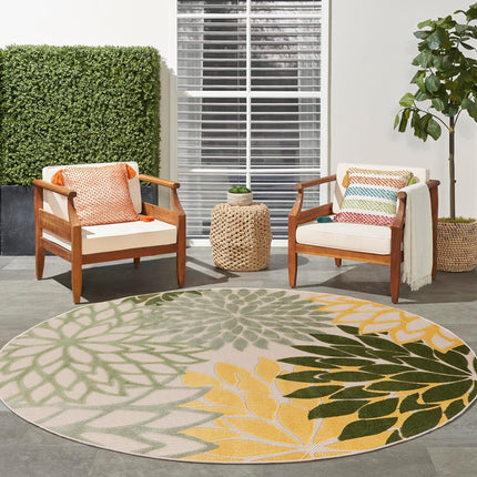 Nourison Aloha Tapis Rond d'Intérieur/Extérieur Vert Multicolore 2,39 m, Facile à Nettoyer, Sans Perte de Poils, Chambre, Salon, Salle à Manger, Jardin, Patio, Terrasse (8 Rond)