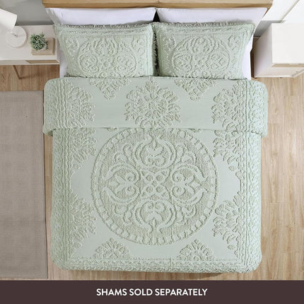 Beatrice Home Fashions Bedspread, Cotton, Sage, Queen