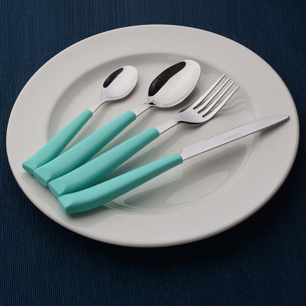 EXZACT 16pcs Cutlery Set Stainless Steel Wide Handles Serves 4 Turquoise