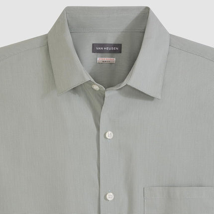 Van Heusen Mens Wrinkle Free Short Sleeve Button Down Check Shirt, Iceberg Green - Solid, Large