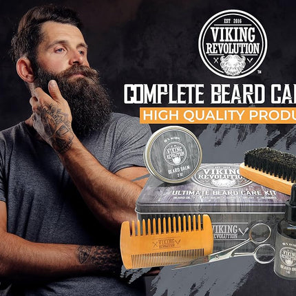Viking Revolution - Beard Grooming Kit for Men - Ultimate Beard Kit with 100% Boar Beard Brush, Beard Comb, Citrus Beard Balm, Unscented Beard Oil & More - Valentines Gifts for Him - Gifts for Men