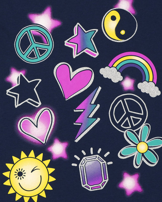 The Children's Place T-shirts graphiques à manches courtes pour filles sur le thème de la gentillesse, de l'amour et de l'égalité, multipacks, pack de 4, Amour/Gribouillis/Joie/Paix, Très grand