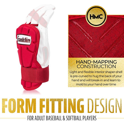 Franklin Sports Baseball Hand + Wrist Guard - PRT LG Series Adult Hand + Wrist Protector for Batting - Protective Hand, Wrist Shield - Right + Left Hand Hitters - Red - One Size - Adult