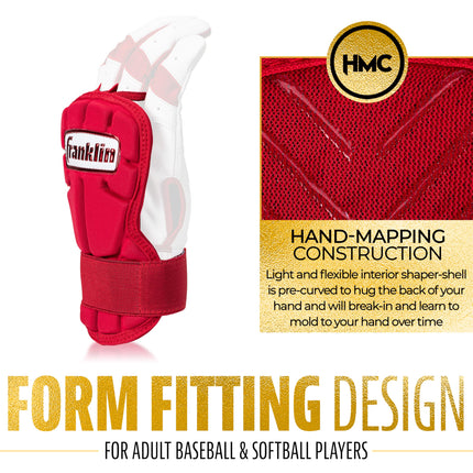 Franklin Sports Baseball Hand + Wrist Guard - PRT LG Series Adult Hand + Wrist Protector for Batting - Protective Hand, Wrist Shield - Right + Left Hand Hitters - Red - One Size - Adult