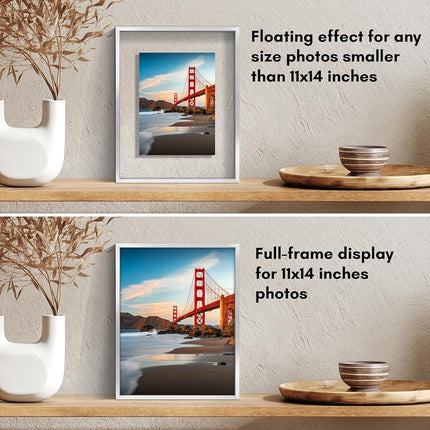 Americanflat Aluminum 11x14 Floating Picture Frame Set of 2 in Silver - Use as 11x14 Picture Frame or 8x10 Floating Frame - Photo Frame with Slim Metal Molding and Plexiglass with Hanging Hardware