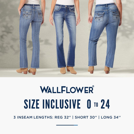 WallFlower Juniors Washed Basic Legendary Bootcut Jeans in Katy Size:0