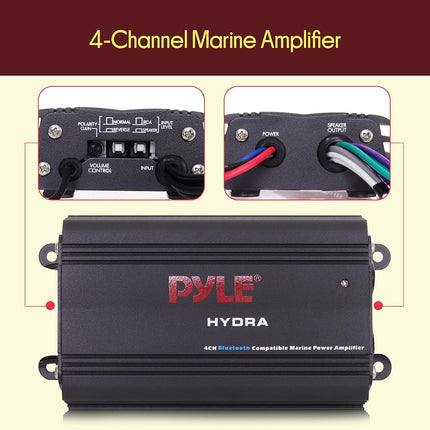 Pyle 4 Channel Marine Amplifier - 1200W RMS Bluetooth Waterproof Boat Amp